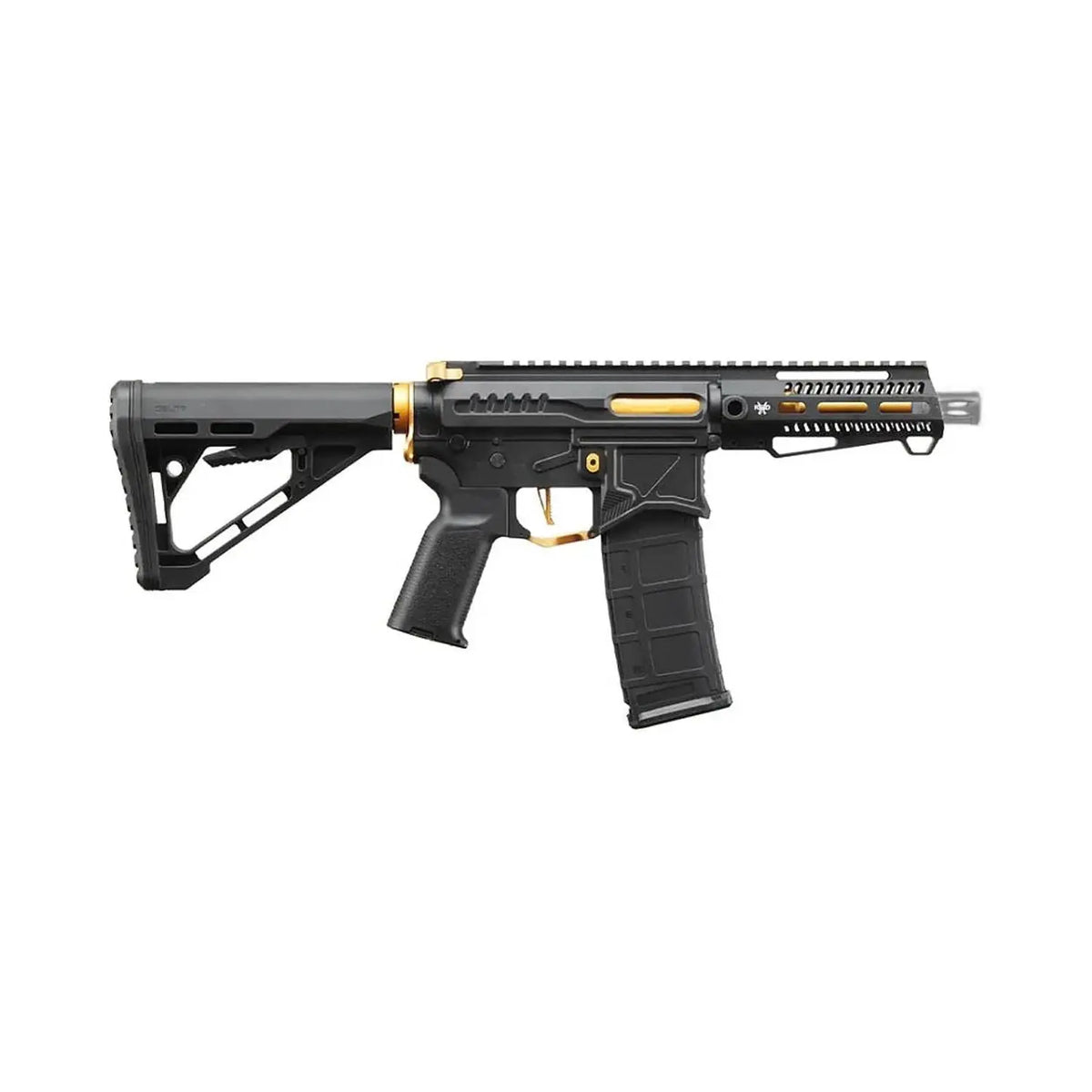 Réplique R15 mod 1 Zion Arms Gold avec garde main court, équipée d'un mosfet Nebula, par R&D Precision AEG