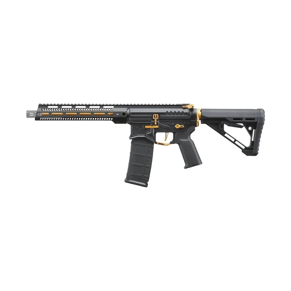 Authentique réplique R15 mod 1 Zion Arms Gold à long garde-main dans sa version noire, équipée d'un mosfet Nebula et offrant des performances optimales pour une expérience de tir réaliste.