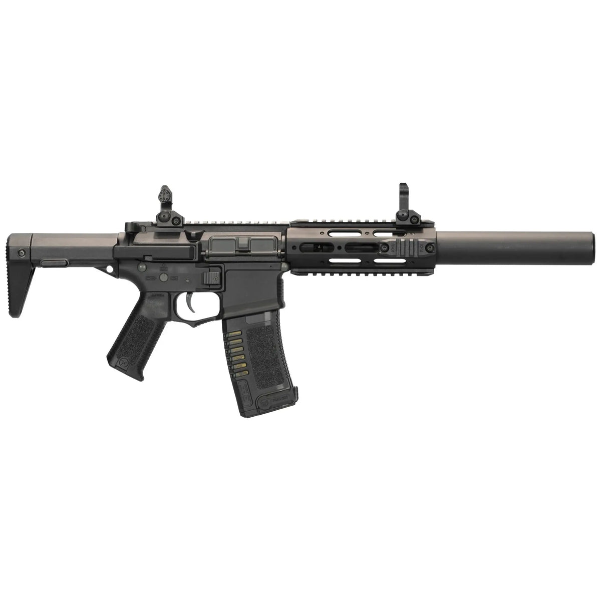 Réplique longue 6mm AM14 noir Ares, type AEG, longueur 690-790mm, corps en ABS, matériaux ABS et métal, compatible avec tous types de M4/M15, diam