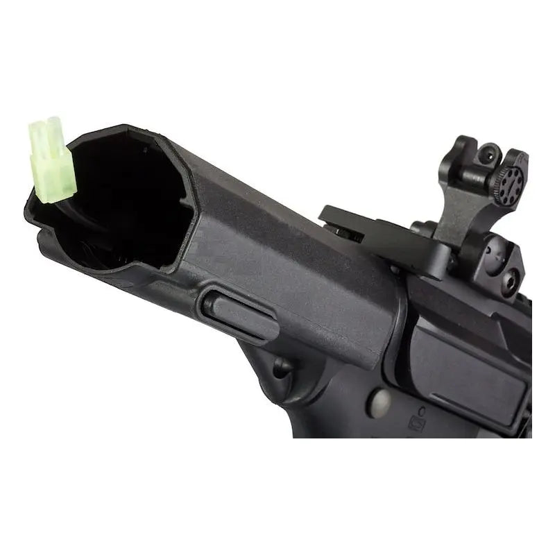Réplique longue 6mm AM14 noir Ares avec corps en ABS, chargeur de billes compatible M4/M15 et puissance moyenne d'environ 1J