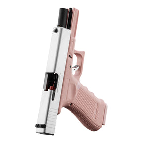 Raven EU7 Rose/Silver Glock custom avec culasse aluminium et frame polymère rose, semi auto, chargeur gaz 26 billes, compatible CO2