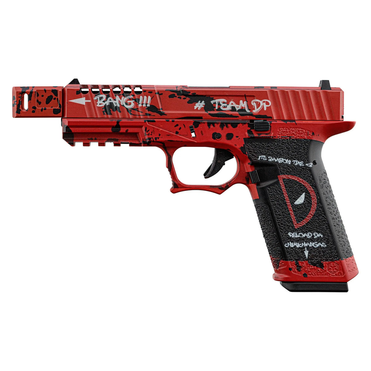 Réplique GBB VX7102 DP rouge et noir de AW Custom avec culasse ajourée et compensateur inclus