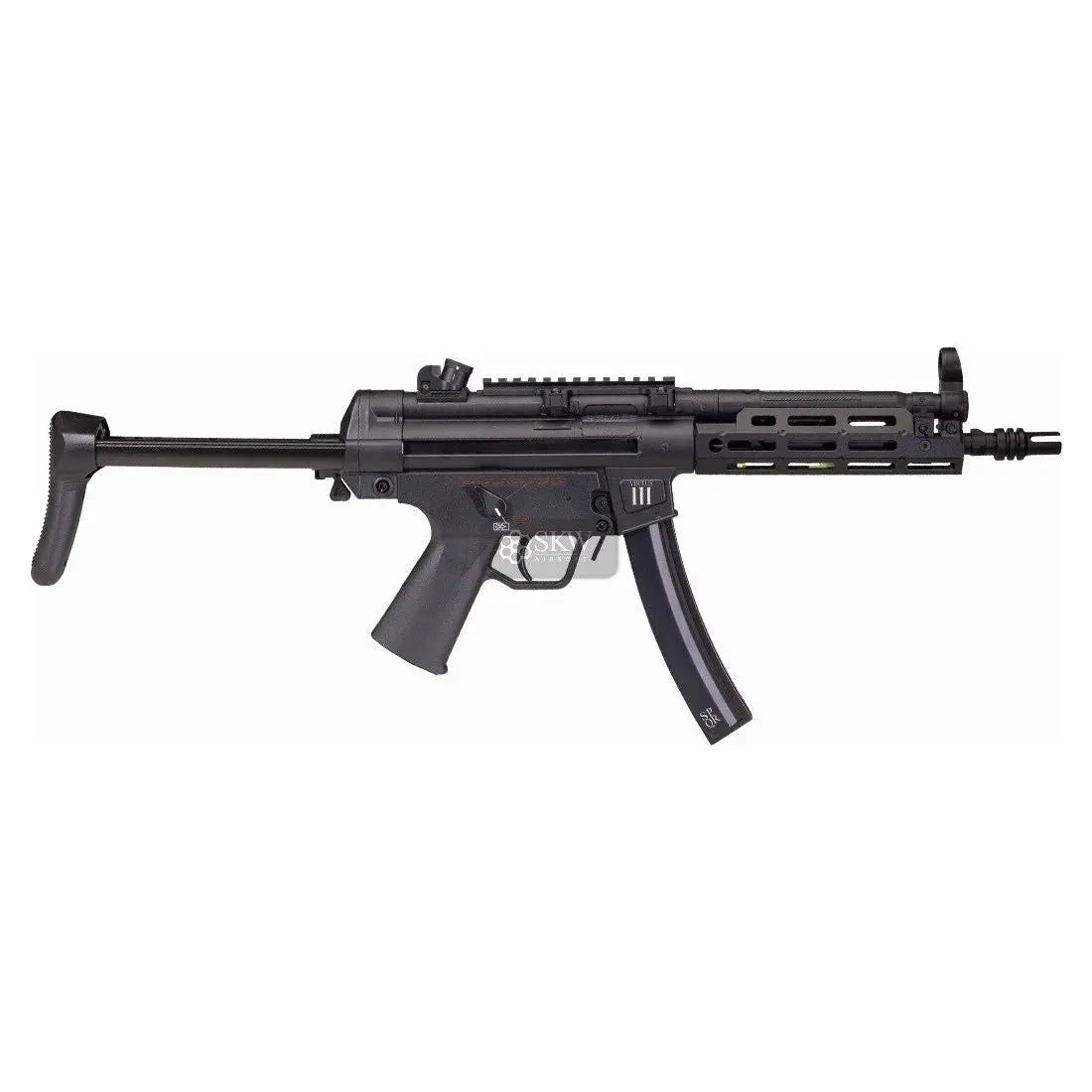 SECUTOR VIRTUS III AEG, MP5 type, poids 2100g, longueur 535-710mm, avec garde-main métal M-LOK, cache-flamme en métal, rail supérieur