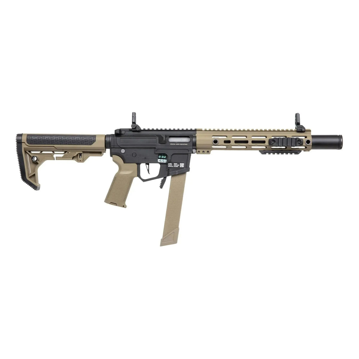 Specna Arms SA-FX02 FLEX HAL ETU NOIRE ET TAN avec matériaux polycarbonates, longueur de 774mm/840mm, canon interne de 365mm, poids de 2125