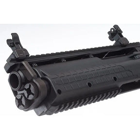 Tokyo Marui KSG gaz fusil à pompe avec 3 canons, design moderne et futuriste, mode 3 et 6 coups, équipé de rails Picatinny pour accessoires