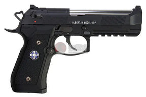 Alt tag pour Tokyo Marui M9 Biohazard Albert.W.Model 01P GBB, une réplique de pistolet noire en plastique de modèle 92F M9 93R, alimentée par du gaz