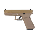 WE G17 Gen5 GBB Tan, MK1 GEN5 pistolet, poids 800g, longueur 200mm, en métal et polymère, FPS 280-300, chargeur 24+1 rds