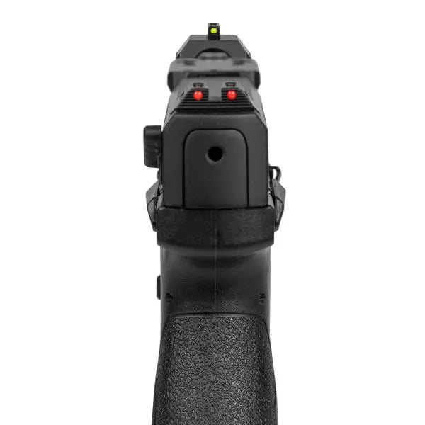 Caractéristiques du pistolet à gaz à culasse mobile gbb TP22 Novritsch avec mode semi et full auto, canon extérieur fixe, réglage hop-up facile, glissière de découpe divis