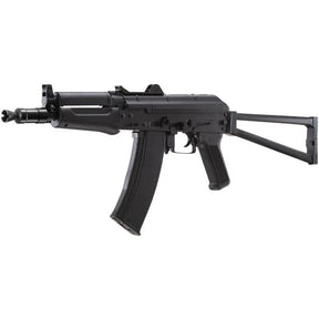 "Réplique AKS-74U noir avec gearbox V3 métal changement rapide, moteur hi-torque, hop-up ajustable, crosse repliable, chargeur 400 billes, semi et full auto"