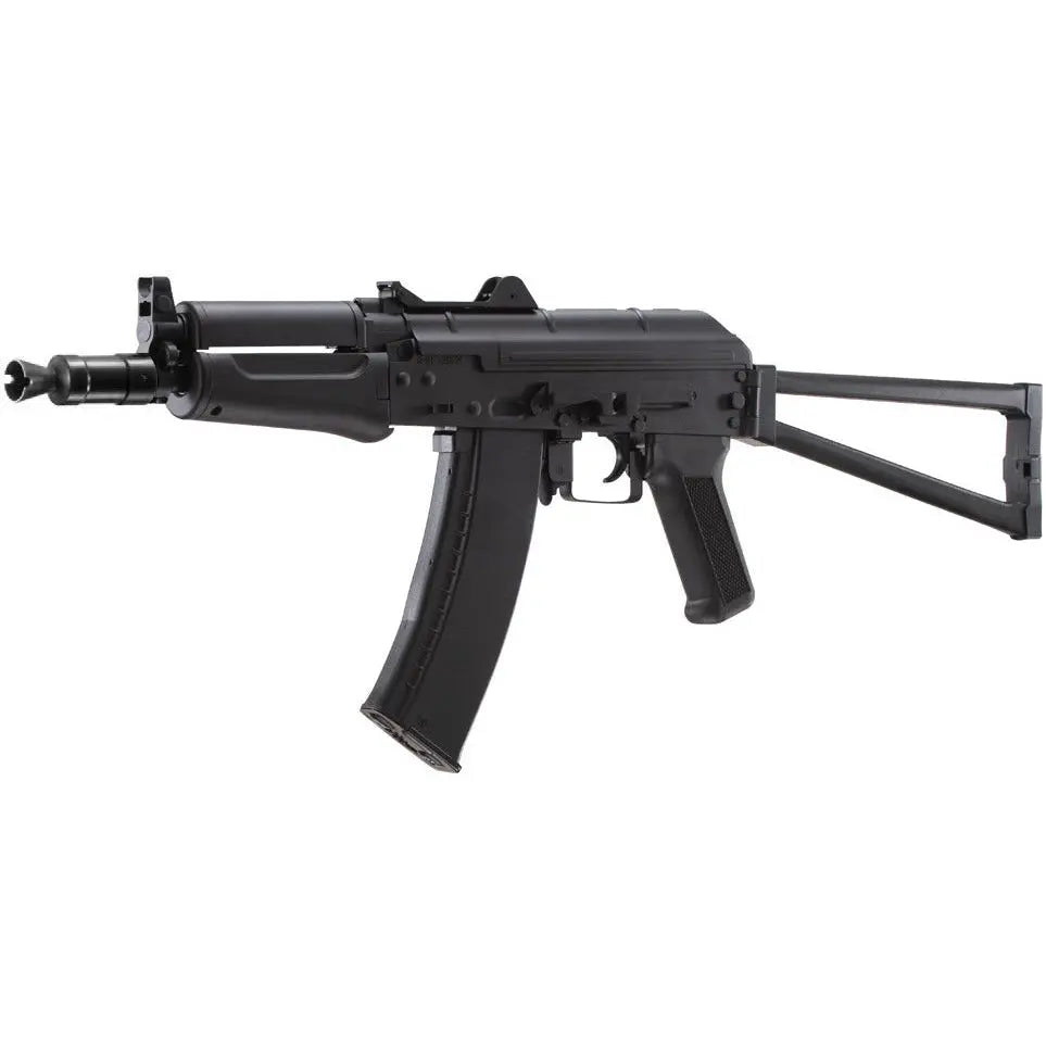 "Réplique AKS-74U noir avec gearbox V3 métal changement rapide, moteur hi-torque, hop-up ajustable, crosse repliable, chargeur 400 billes, semi et full auto"