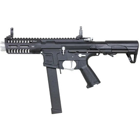 Balise alt SEO : "Carabine airsoft ARP9 Super Ranger Fire Gris avec matériaux en aluminium et nylon polymère, vitesse 350 fps, chargeur 300 billes, hop-up réglable, crosse rétractable,