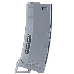 Chargeur M4 Mid-cap speed 130 billes gris avec une contenance de 130 billes, remplissage par la tête, ressort d'armement solide et coque en polymer haute densité
