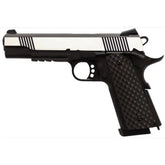 Colt 1911 Silver Edition Gaz avec grip texturé noir, sécurité ambidextre et puissance de 280 FPS