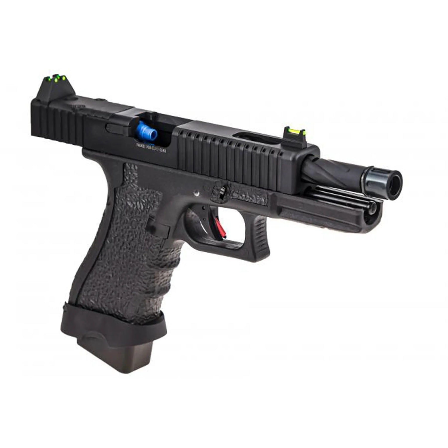 EU7 VORSK Noir, Glock custom avec culasse en aluminium, frame polymère, chargeur gaz 26 billes et canon externe torsadé