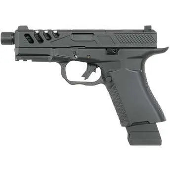 Black F1 FIREARMS BSF-19B EMG with 6mm Airsoft caliber, 200mm length, made of metal, semi-automatic firing mode, picatinny rail attachment system, and gas power source.