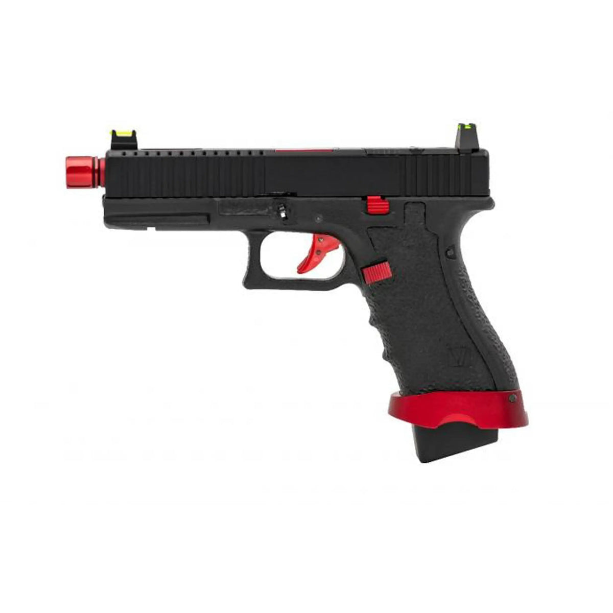 GBB VORSK EU7 Tactical Rouge, pistolet Glock custom avec culasse Aluminium noire, canon externe torsadé rouge et compatible CO2