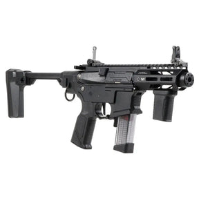Arme G&G ARP9 3.0 ultra compacte en polymère léger et aluminium, avec crosse pliante et rétractable, chargeur 68 coups, et modes de feu réglables. Cou