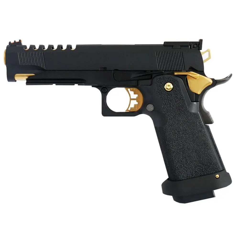 Réplique de pistolet Hi-Capa Aw Custom HX2701 5.1 BLACK/GOLD de haute qualité pour le speedsoft et le tir rapide, avec culasse monobloc, corps en polymère résistant et