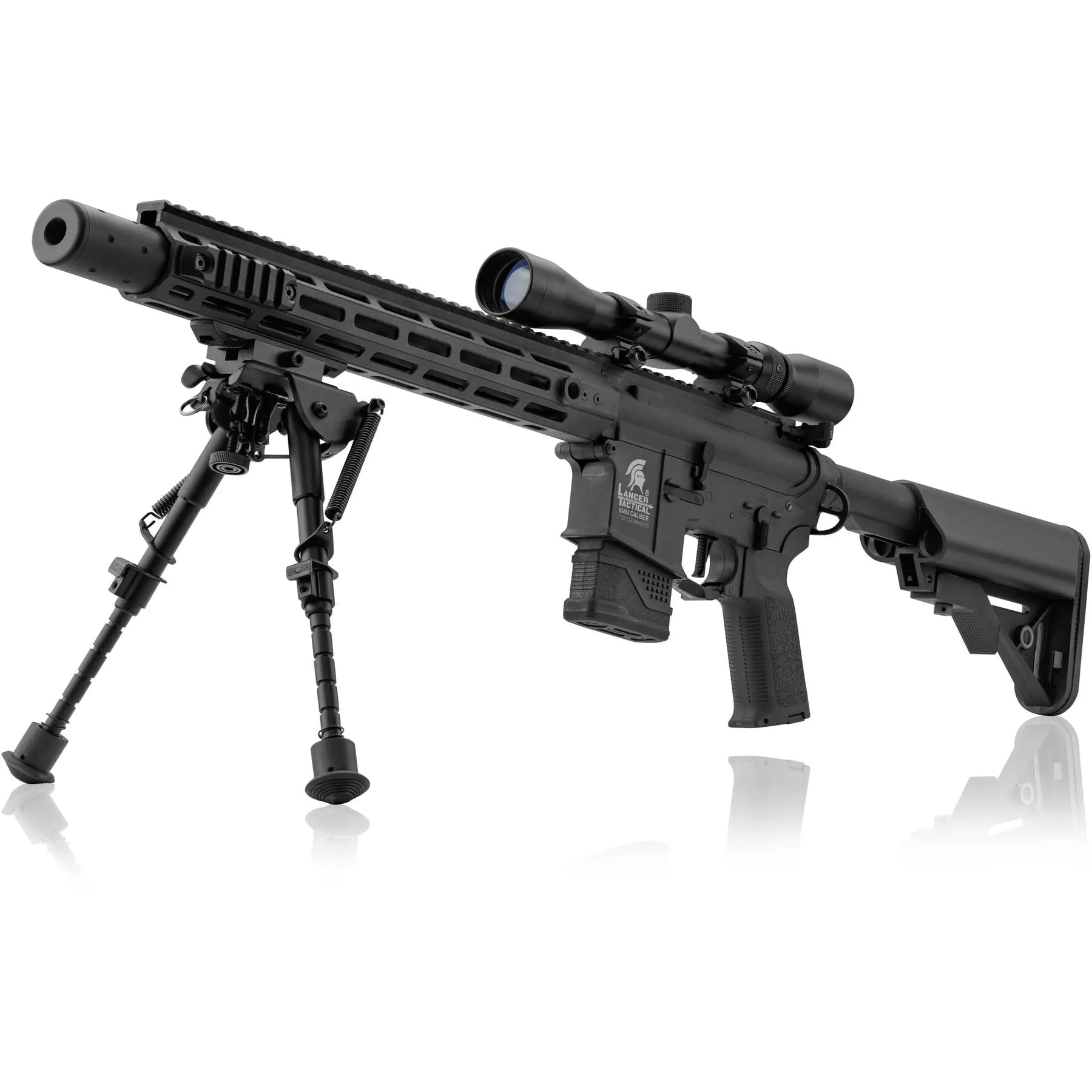 Pack complet LT-32 DMR noir avec une puissance de 1.5 joule, composé de matériaux de haute qualité comme le Nylon fibre et l'acier, équipé d'un canon de précision, d'une