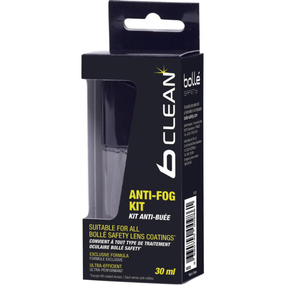 Nettoyant anti-buée BOLLE B200 30 ML sans alcool ni ammoniaque, adapté à diverses surfaces et lunettes, non recommandé pour verres anti-reflets