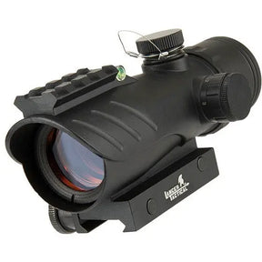Point rouge 32mm avec montage Ris noir pour airsoft, structure en aluminium anodisé, lentille anti-reflet, réglages par tourelles, sur rail Picatinny 20mm