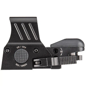 Point rouge métallique QD Reflex 4 avec réticules rouge/vert pour airsoft, avec montage Picatinny Quick Detach et 4 options de réticules.