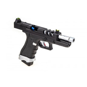 VORSK EU7 Vented Noir, pistolet Glock custom avec culasse en aluminium, frame en polymère, canon externe torsadé et cache flamme fileté, offrant une vélocité de 300 FPS
